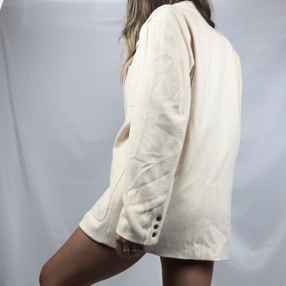 Vintage NY Studio 100% Raw Silk Blazer Cream Color with Shoulder Pads - Picture 9 of 16